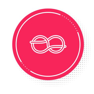 Beyaz çizgi, beyaz arkaplanda izole edilmiş ipte düğüm simgesi. İp düğümlendi. Kırmızı daire düğmesi. Vektör