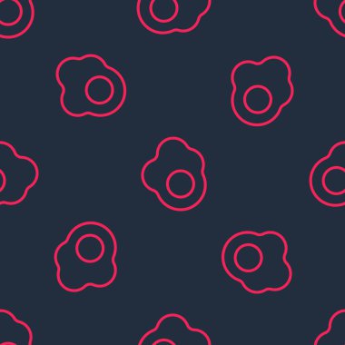 Kırmızı çizgi çırpılmış yumurta ikonu siyah arka planda izole edilmiş. Ev yemeği, sahanda yumurta, sağlıklı kahvaltı, omlet ikonu. Vektör