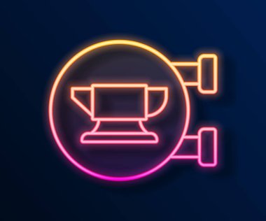 Parlayan neon çizgisi Demirci örs aracı simgesi siyah arkaplanda izole edildi. Metal dövmesi. Kalpazanlık aleti. Vektör.