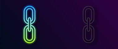 Parlayan neon hattı zincir bağlantısı simgesi siyah arkaplanda izole edildi. Bağlantı bekar. Hiper bağlantı zinciri sembolü. Vektör