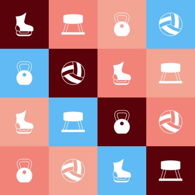 Pop Skates, Pommel Atı, Ağırlık ve Voleybol ikonu. Vektör