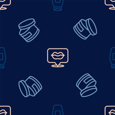 Şampuan kremi ya da losyon kozmetik tüpü ve kusursuz desenli gülen dudaklar. Vektör.