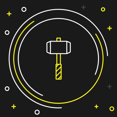 Siyah arka planda izole edilmiş Ortaçağ savaş çekici ikonu. Renkli taslak konsepti. Vektör