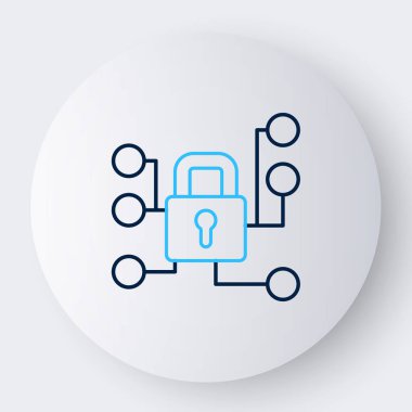 Siber güvenlik simgesi beyaz arkaplanda izole edildi. Dijital devre kartında kapalı asma kilit. Güvenlik kavramı. Dijital veri koruması. Renkli taslak konsepti. Vektör