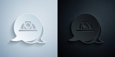 Paper cut Worker safety helmet icon isolated on grey and black background. Paper art style. Vector