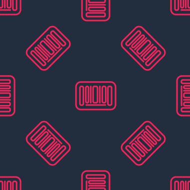 Red line Barcode icon isolated seamless pattern on black background.  Vector