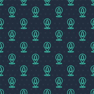 Yeşil çizgi Noel ağacı ikonu mavi arka planda izole edilmiş pürüzsüz desen. Mutlu Noeller ve mutlu yıllar. Vektör