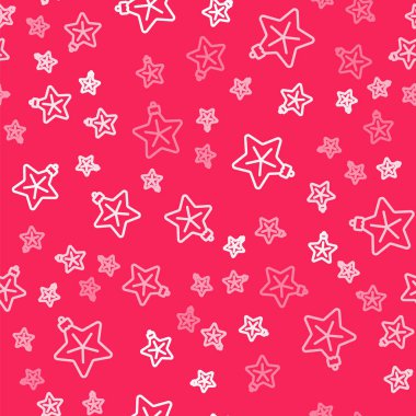 Beyaz çizgi Noel yıldızı ikonu kırmızı arka planda izole edilmiş kusursuz desen. Mutlu Noeller ve mutlu yıllar. Vektör
