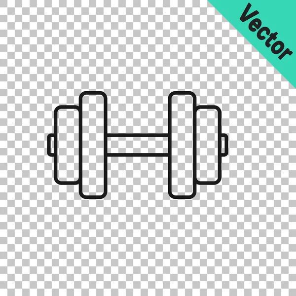Black Line Dumbbell Icon Isolated Transparent Background Muscle Lifting Fitness — Stock Vector