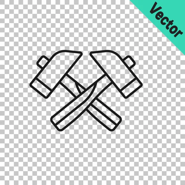 Black Line Crossed Hammer Icon Isolated Transparent Background Tool Repair — Stock Vector