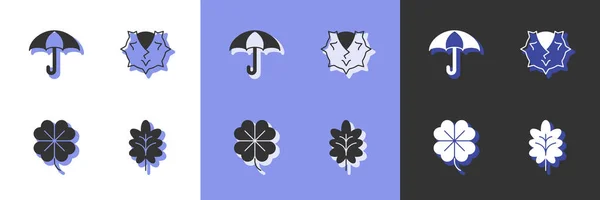 Set Leaf Umbrella Four Leaf Clover Chestnut Icon Vector — Stock Vector