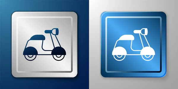 White Scooter Icon Isolated Blue Grey Background Silver Blue Square — Image vectorielle