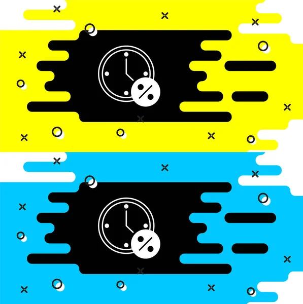 Horloge Blanche Icône Réduction Pourcentage Isolé Sur Fond Noir Vecteur — Image vectorielle