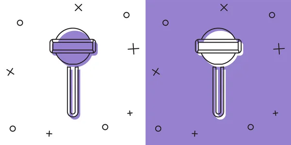 Установите Значок Lollipop Изолированный Белом Фиолетовом Фоне Еда Восхитительный Символ — стоковый вектор