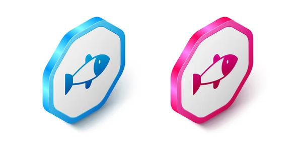 Isometric Fish Icon Isolated White Background Hexagon Button Vector — Stock vektor
