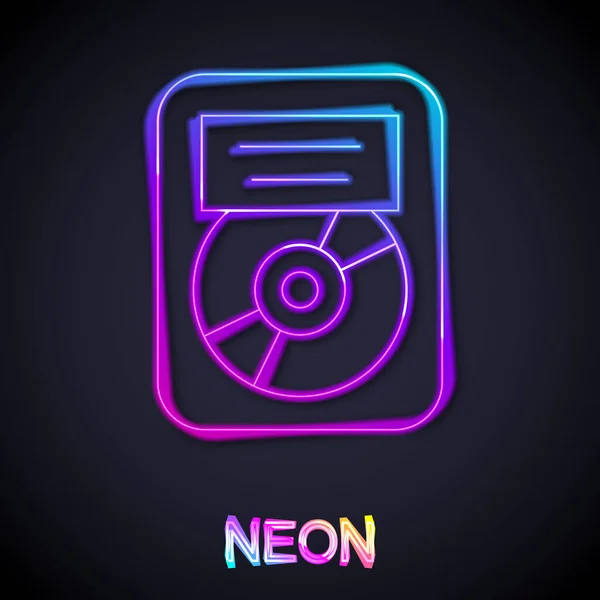 Glowing Neon Line Disk Award Frame Icon Isolated Black Background —  Vetores de Stock
