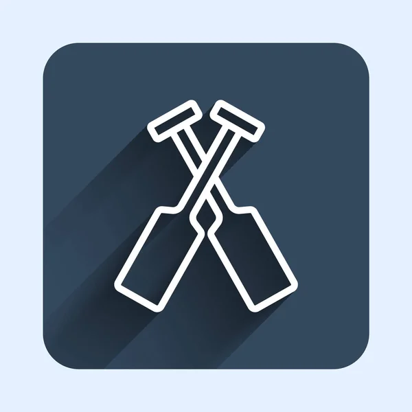 White Line Crossed Oars Paddles Boat Icon Isolated Long Shadow — Stockvektor