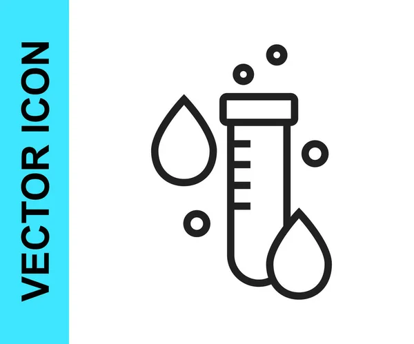 Black Line Test Tube Water Drop Icon Isolated White Background — Stock Vector