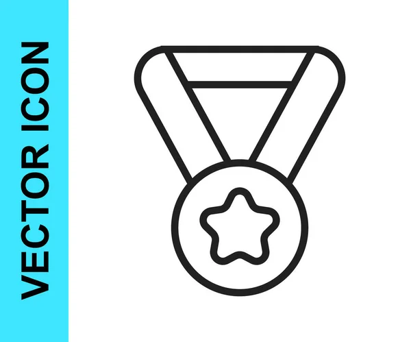Schwarze Linie Medaillensymbol Isoliert Auf Weißem Hintergrund Siegersymbol Vektor — Stockvektor