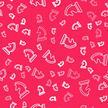 Beyaz çizgi satranç ikonu kırmızı arkaplanda izole edilmiş pürüzsüz desen. İş stratejisi. Oyun, yönetim, finans. Vektör