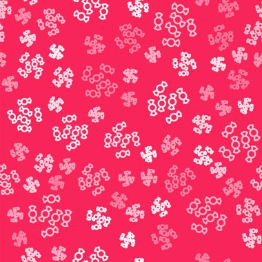 Beyaz çizgi Candy simgesi, kırmızı arkaplanda kusursuz desen izole etti. Mutlu Noeller ve mutlu yıllar. Vektör