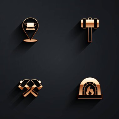 Demirci örs aletini, Balyoz 'u, çaprazlamayı ve uzun gölgeli fırın ikonunu ayarla. Vektör