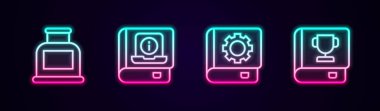 Satır Inkwell, Kullanıcı Kılavuzu ve Kitap 'ı ayarla. Parlayan neon ikonu. Vektör