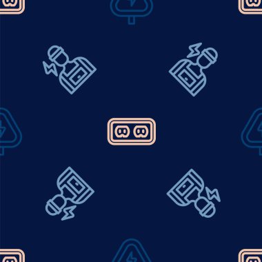 Hat yüksek voltajı, elektrikçiyi ve elektrik prizini pürüzsüz şablona ayarlayın. Vektör