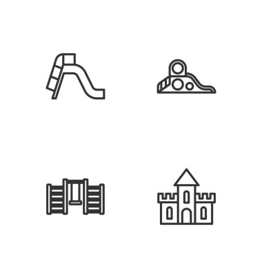 Set hattı, Kum Kalesi, İsveç duvarı, Kaygan oyun alanı ve ikon. Vektör