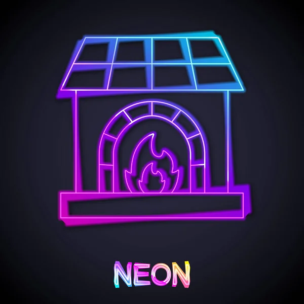Glödande Neon Linje Blacksmith Ugn Ikon Isolerad Svart Bakgrund Vektor — Stock vektor