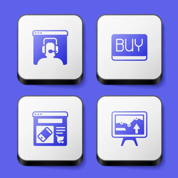 Set Telefoon Uur Ondersteuning Kopen Knop Online Shopping Screen Monitor — Stockvector