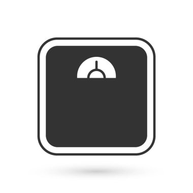 Gri banyo terazisi simgesi beyaz arkaplanda izole edilmiş. Ağırlık ölçme ekipmanı. Ağırlık ölçeği spor konsepti. Vektör