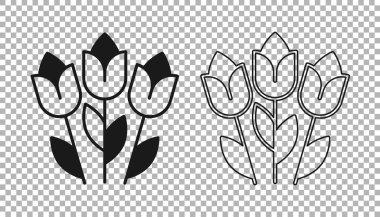Siyah Çiçek lale simgesi şeffaf arkaplanda izole edildi. 8 Mart. Uluslararası Mutlu Kadınlar Günü. Vektör.