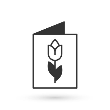 Beyaz arka planda 8 Mart ikonu olan gri tebrik kartı. Uluslararası Mutlu Kadınlar Günü. Vektör.