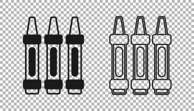 Şeffaf arkaplanda izole edilmiş simge çizmek için siyah mum boya kalemleri. Vektör