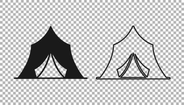 Siyah Sirk çadır simgesi şeffaf arkaplanda izole edildi. Karnaval kamp çadırı. Eğlence parkı. Vektör