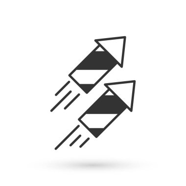 Beyaz arka planda gri havai fişek ikonu izole edildi. Eğlence partisi anlayışı. Patlayıcı havai fişek sembolü. Vektör