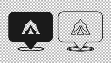 Siyah Sirk çadır simgesi şeffaf arkaplanda izole edildi. Karnaval kamp çadırı. Eğlence parkı. Vektör