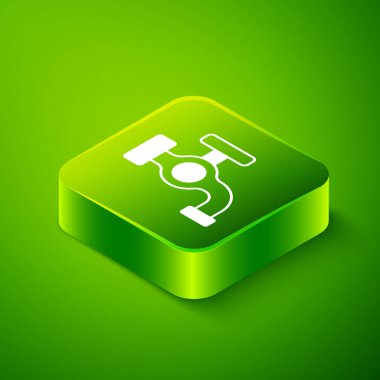 Isometric Water musluk simgesi yeşil arkaplanda izole edildi. Yeşil kare düğmesi. Vektör