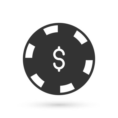 Beyaz arka planda dolar sembolü olan gri kumarhane çipi. Kumarhane kumarı. Vektör