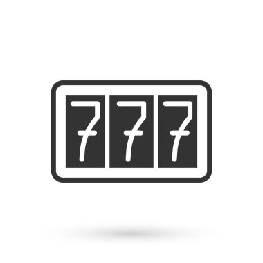 Şanslı yedili ikramiye ikonu beyaz arka planda izole edilmiş gri kumar makinesi. Vektör