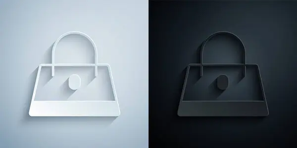 Paper Cut Handbag Icon Isolated Grey Black Background Female Handbag — Stock Vector