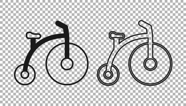 Black Vintage Bicycle One Big Wheel One Small Icon Isolated — Vetor de Stock