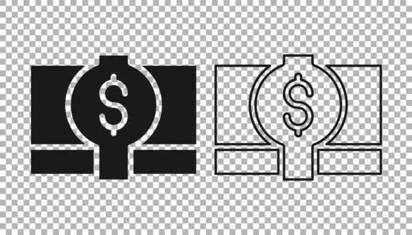 Black Stacks Paper Money Cash Icon Isolated Transparent Background Money — Stock Vector