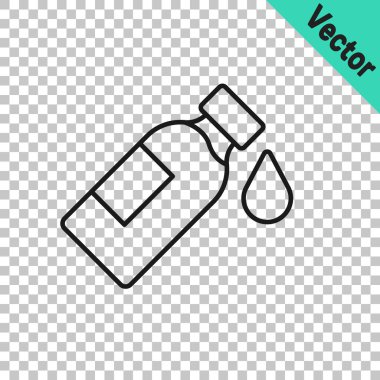 Şeffaf arkaplanda izole edilmiş siyah bir şişe su ikonu. Soda su içme tabelası. Vektör