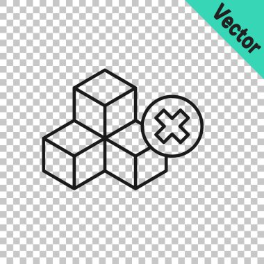 Siyah çizgi. Şeffaf arkaplanda şekersiz simge yok. Küp şekerler. Tatlı, besleyici, lezzetli. Rafine şeker. Vektör