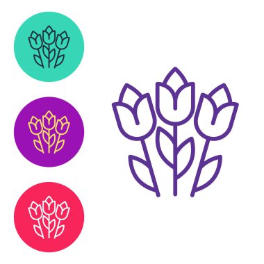 Beyaz arkaplanda çiçek lale simgesini ayır. 8 Mart. Uluslararası Mutlu Kadınlar Günü. Simgeleri renklendirin. Vektör