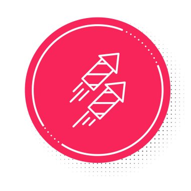 Beyaz çizgi havai fişek ikonu beyaz arka planda izole edildi. Eğlence partisi anlayışı. Patlayıcı havai fişek sembolü. Kırmızı daire düğmesi. Vektör