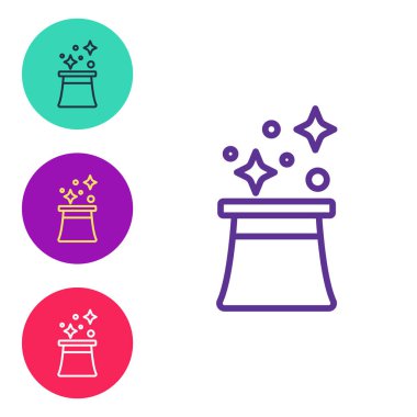 Sihirbaz şapkası simgesi beyaz arkaplanda izole edildi. Sihir numarası. Gizemli eğlence konsepti. Simgeleri renklendirin. Vektör