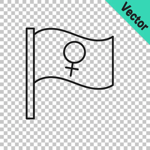 Черная Линия Женское Движение Феминистка Активистка Знаменем Плакатами Икона Изолированы — стоковый вектор